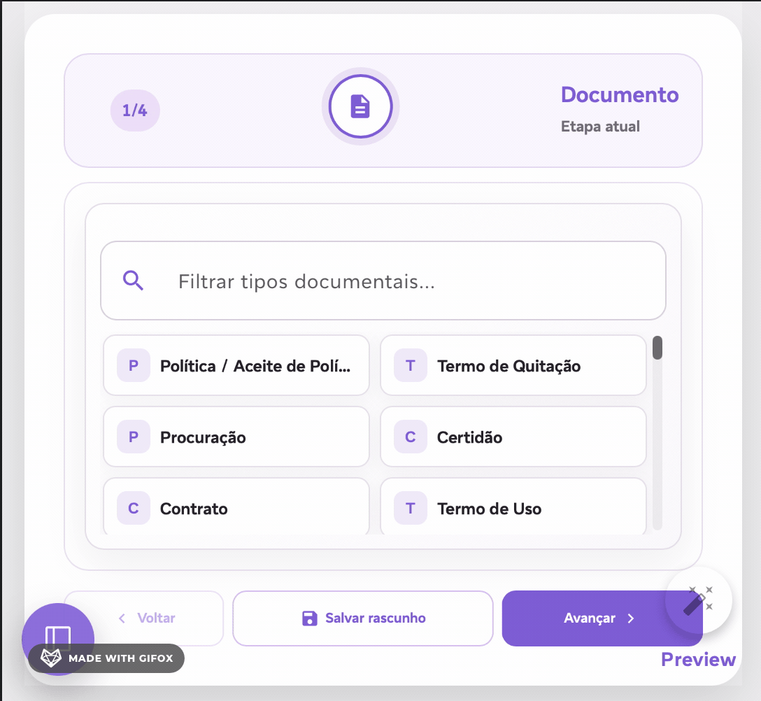 Demonstração da ElevaSign: escolha do tipo documental e envio do documento para assinatura